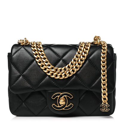 Chanel Lambskin Enamel Quilted Mini Pending CC Square Flap Black 1 of 10