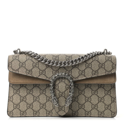 Gucci GG Supreme Monogram Suede Crystal Small Dionysus Shoulder Bag Beige Ebony Taupe 1 of 9