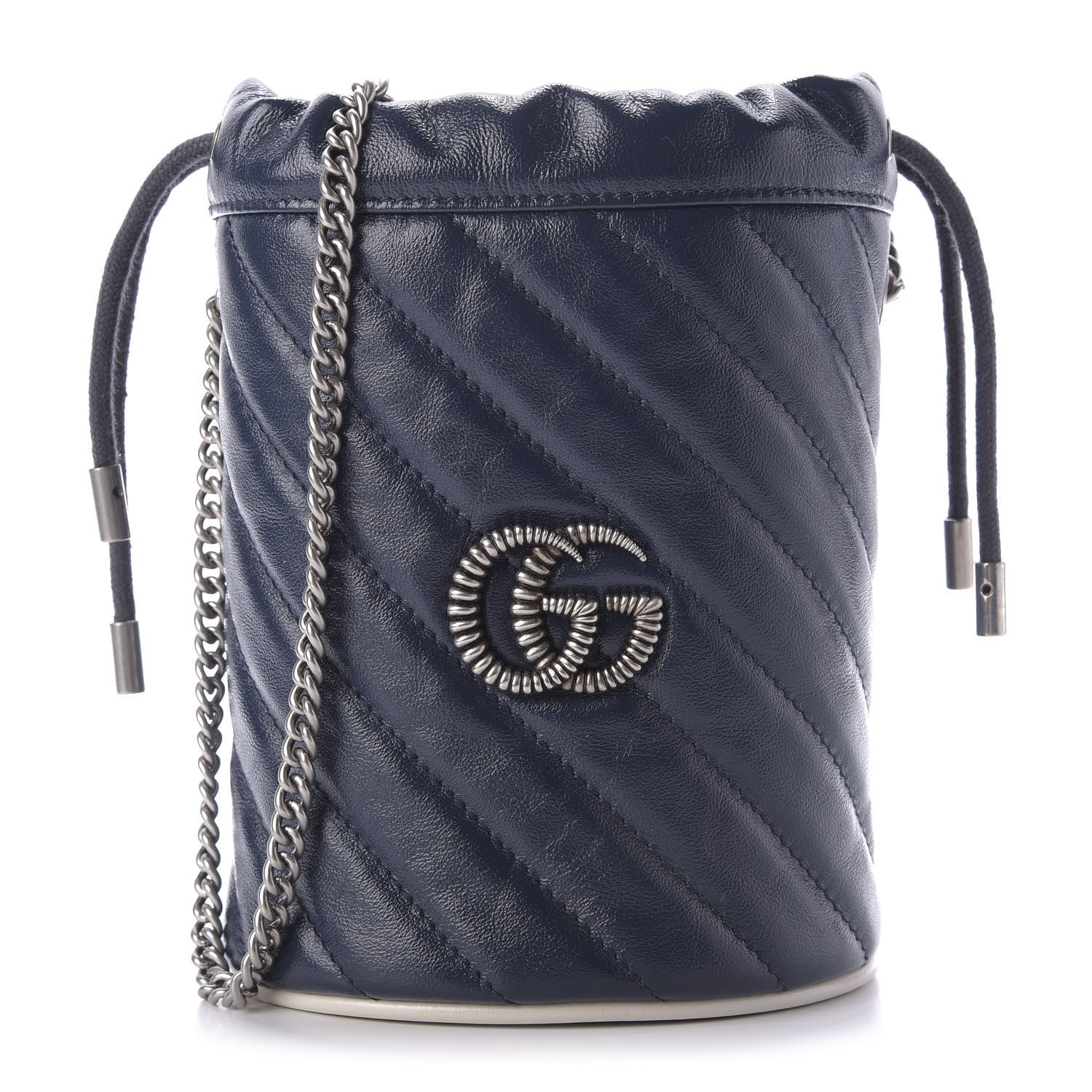 Gucci Vintage Effect Calfskin Matelasse Diagonal Mini Torchon GG Marmont 2.0 Bucket Bag Blue Agata Mystic White 1 of 9
