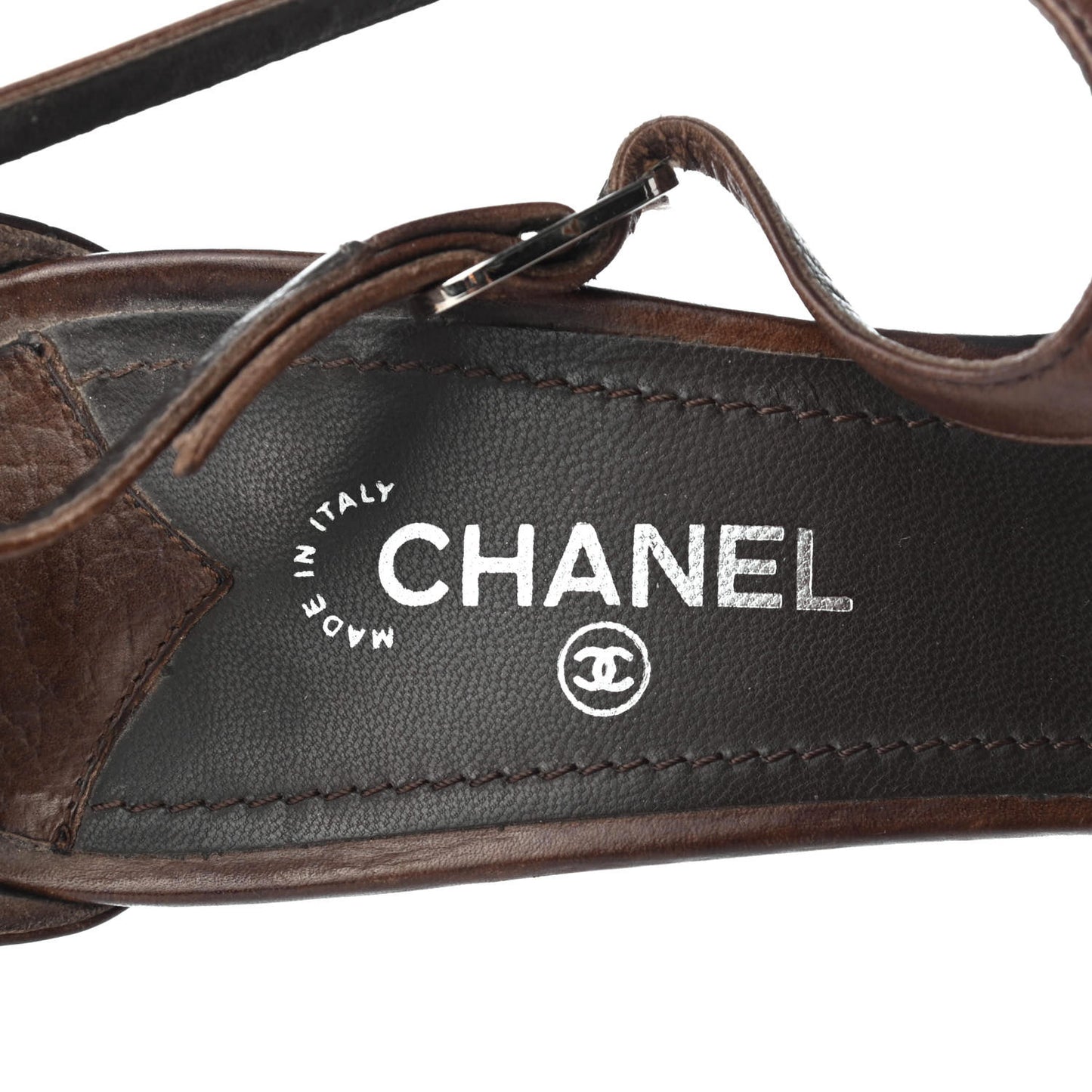 Calfskin Wooden CC Sandals 39 Dark Brown