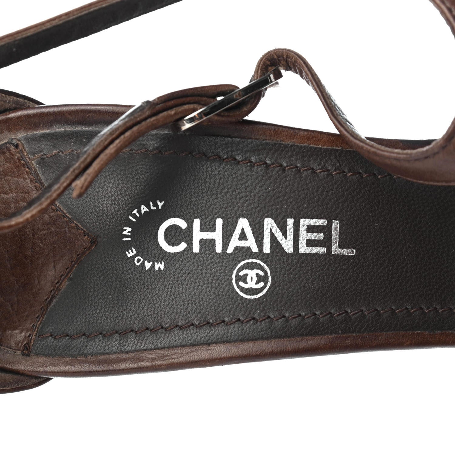 Chanel Calfskin Wooden CC Sandals 39 Dark Brown 6 of 14