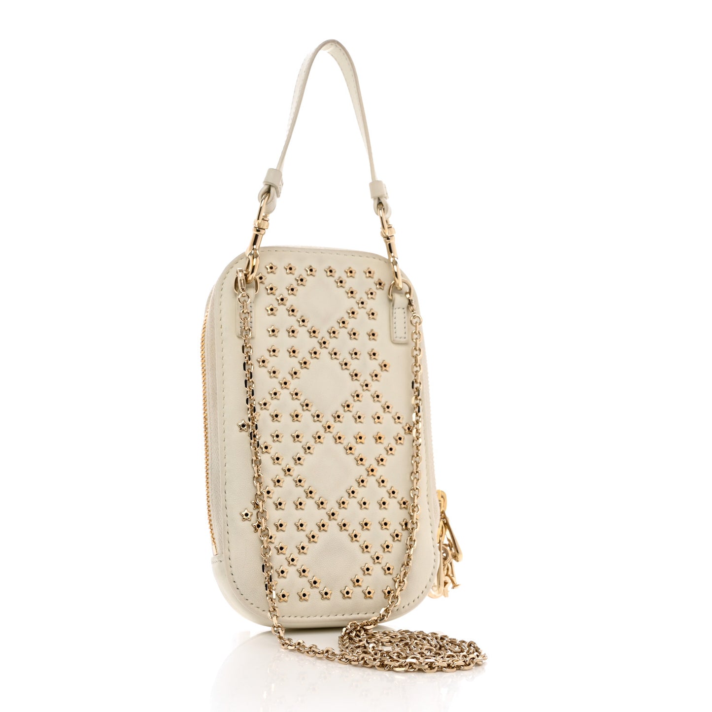 Lambskin Star Studded Lady Dior Phone Holder White