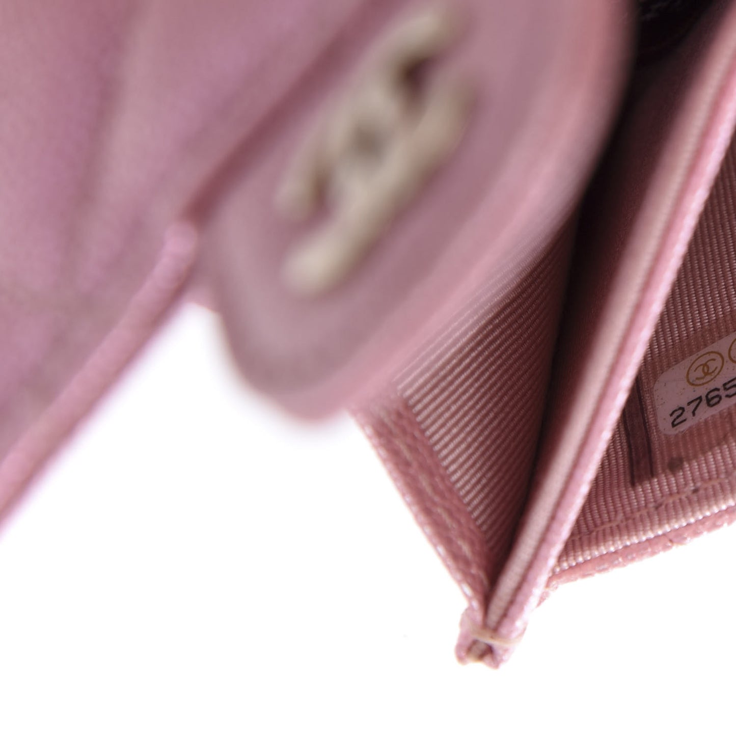 Iridescent Caviar Quilted Flap Card Holder Rose Pink
