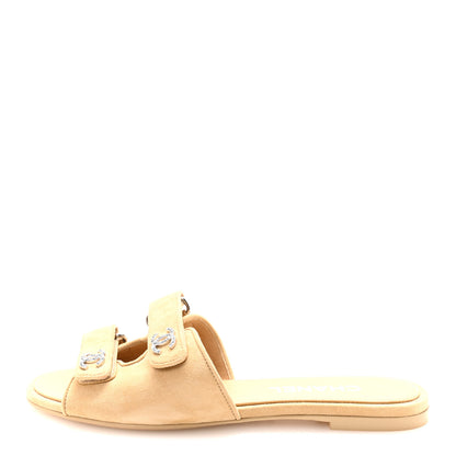 Chanel Suede Kidskin Velcro Mules 38 Beige 1 of 9