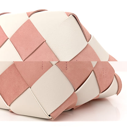 Loewe Calfskin Suede Gingham Woven Basket Bag Soft Pink White 10 of 10