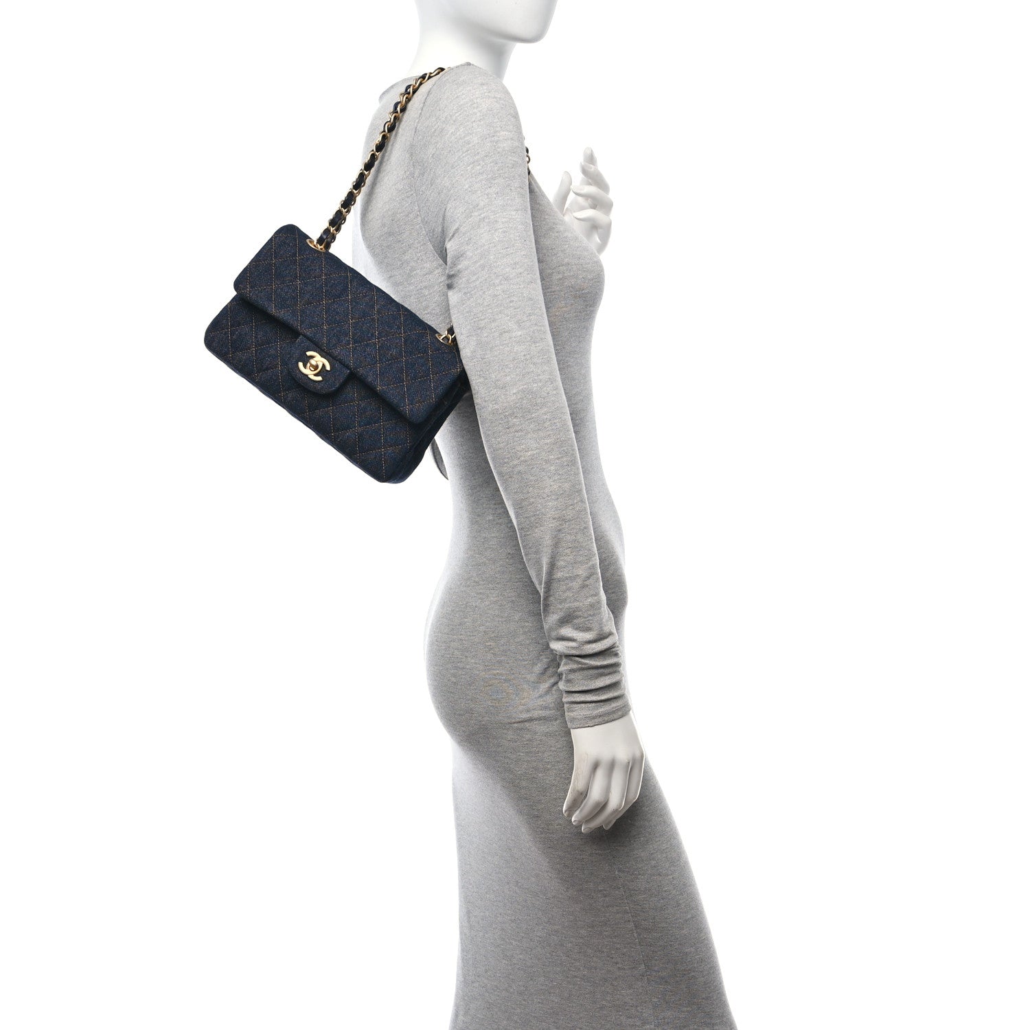 Chanel Denim Quilted Medium Double Flap Dark Blue 2 of 10