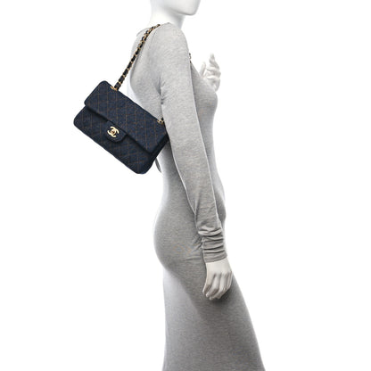 Chanel Denim Quilted Medium Double Flap Dark Blue 2 of 10