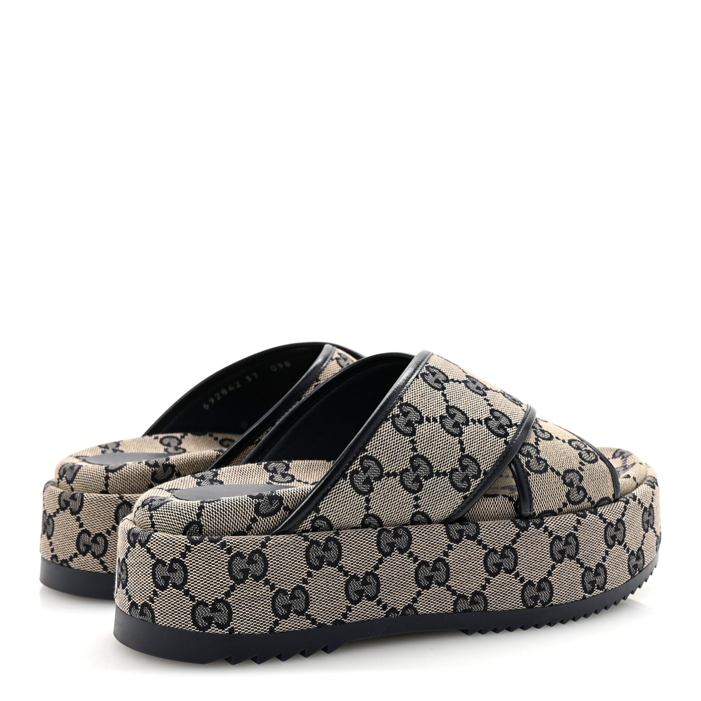 Monogram Criss Cross Platform Slide Sandals 37 Beige Blue