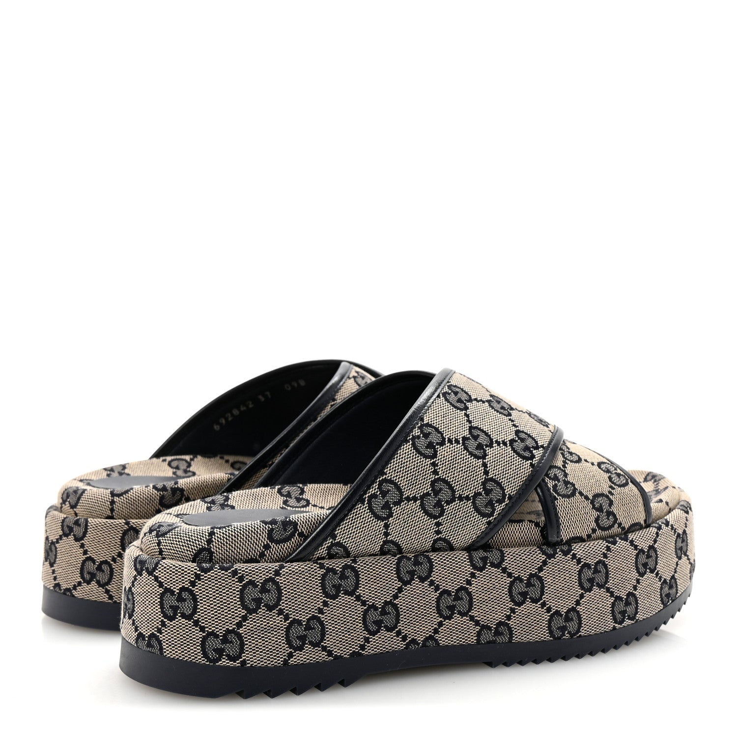 Gucci Monogram Criss Cross Platform Slide Sandals 37 Beige Blue 5 of 10