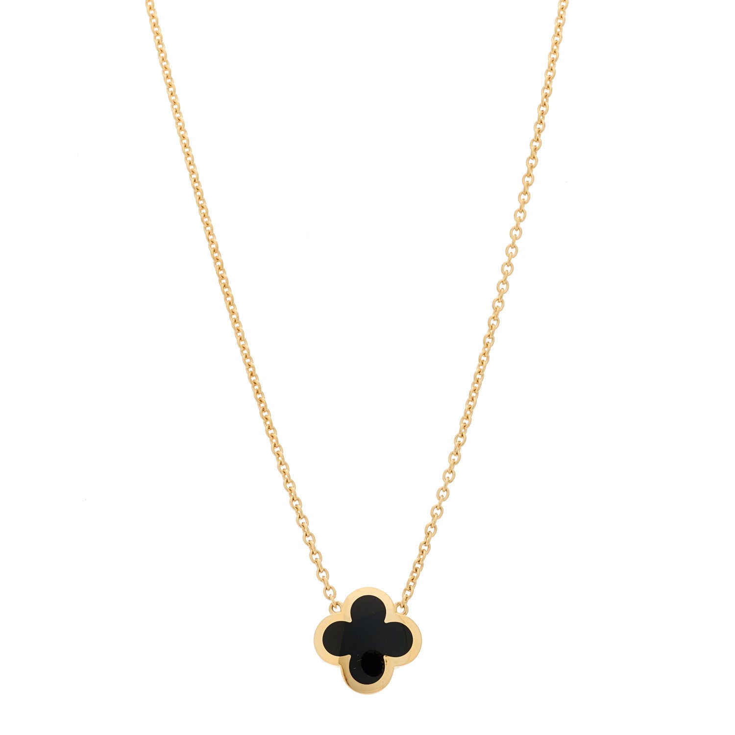 Van Cleef & Arpels 18K Yellow Gold Black Onyx Pure Alhambra Pendant Necklace 1 of 6