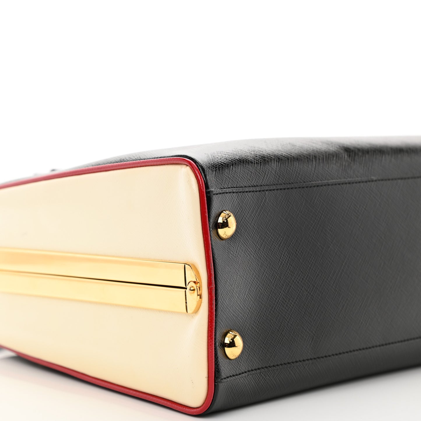 Saffiano Vernice Pyramid Bag Black White Rosso