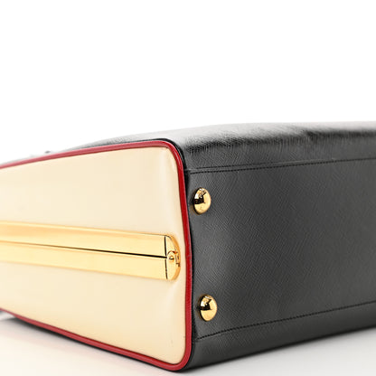 Prada Saffiano Vernice Pyramid Bag Black White Rosso 9 of 10