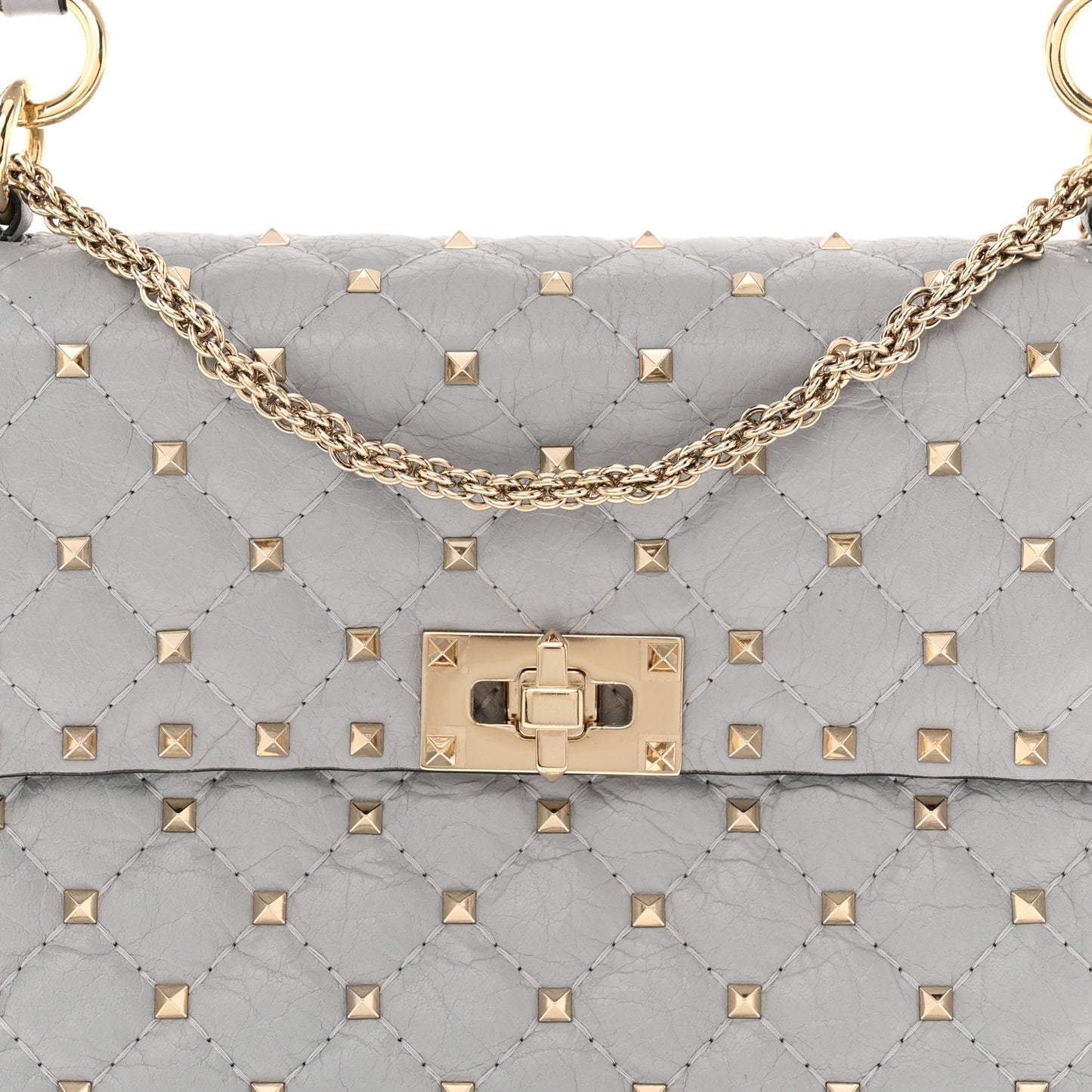 Craquele Nappa Medium Rockstud Spike Shoulder Bag Pastel Grey