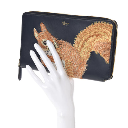 Mulberry Smooth Calfskin Squirrel Embroidered Zip Around Clutch Wallet Navy 2 of 7