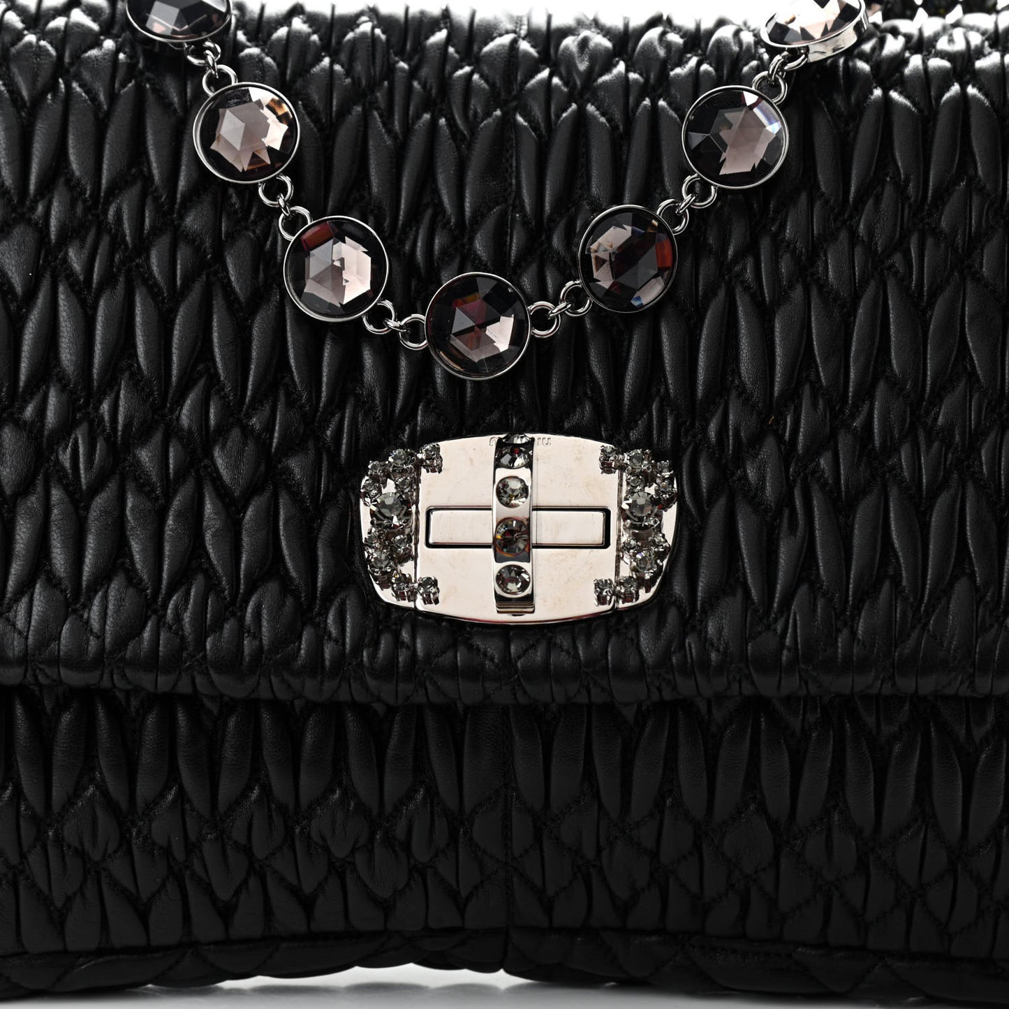 Nappa Matelasse Crystal Flap Clutch Black