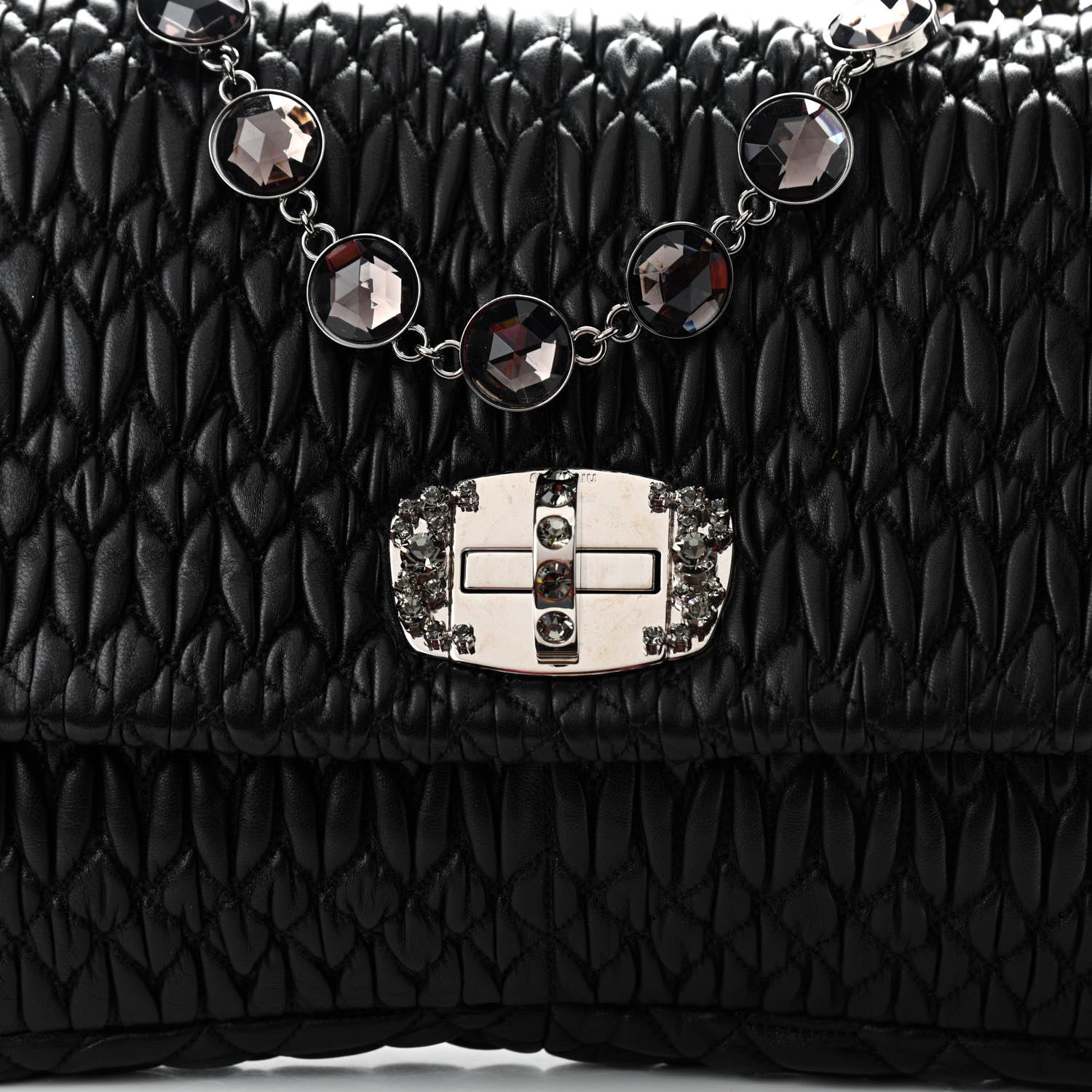 Miu Miu Nappa Matelasse Crystal Flap Clutch Black 7 of 9