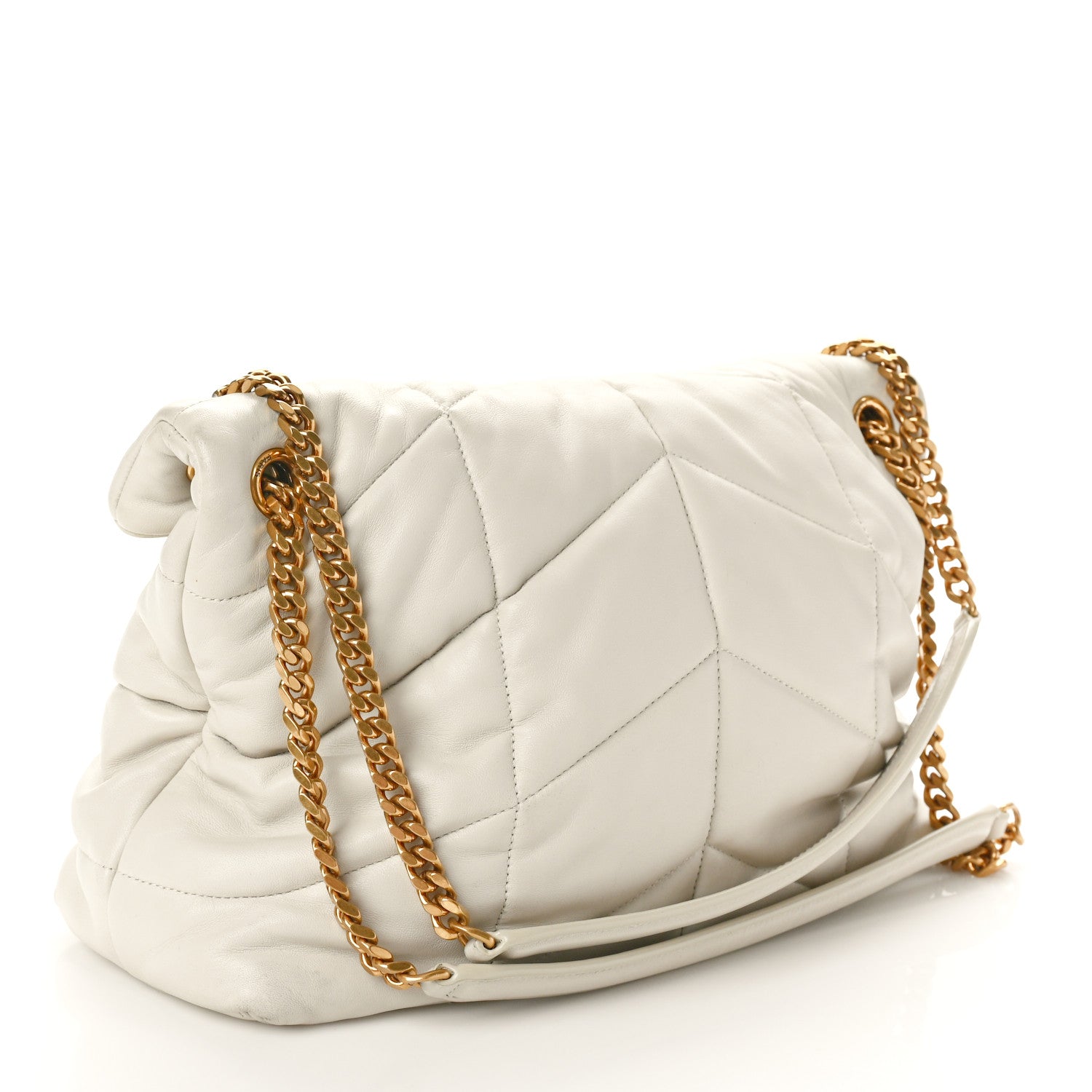 Saint Laurent Lambskin Quilted Medium Loulou Puffer Monogram Chain Satchel Crema Soft 3 of 10