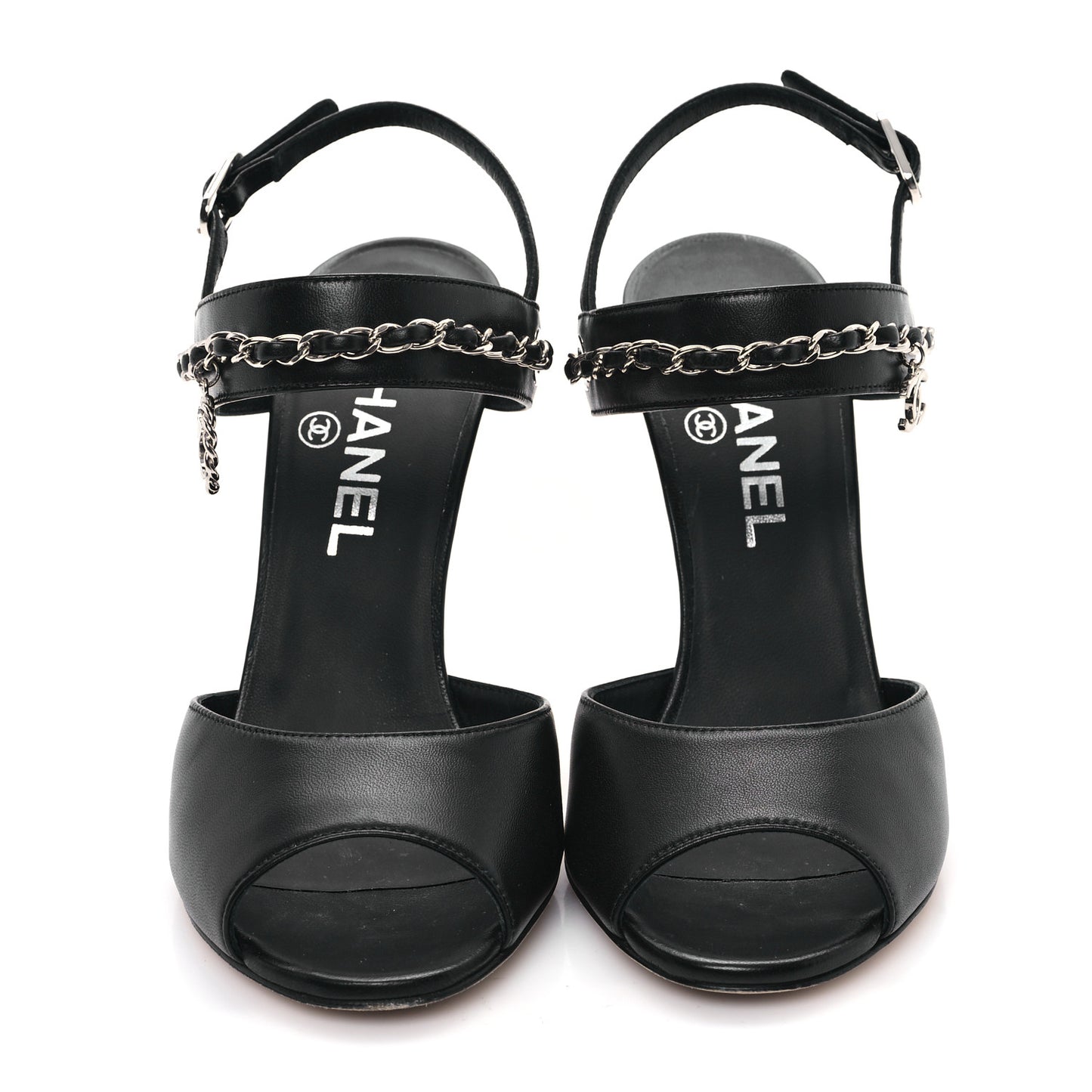 Lambskin CC Chain Sandals 36.5 Black