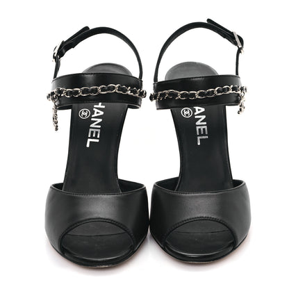 Chanel Lambskin CC Chain Sandals 36.5 Black 3 of 10