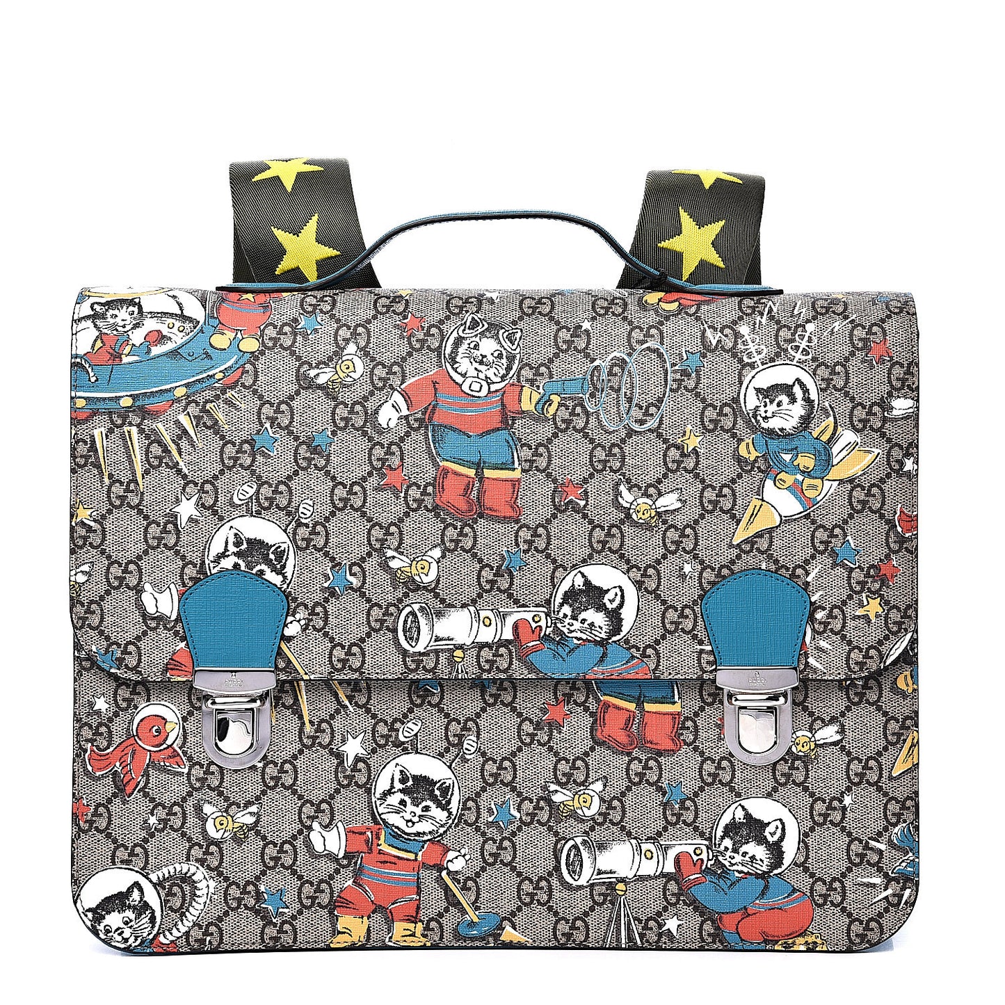 GG Supreme Monogram Space Cats Childrens Backpack Blue