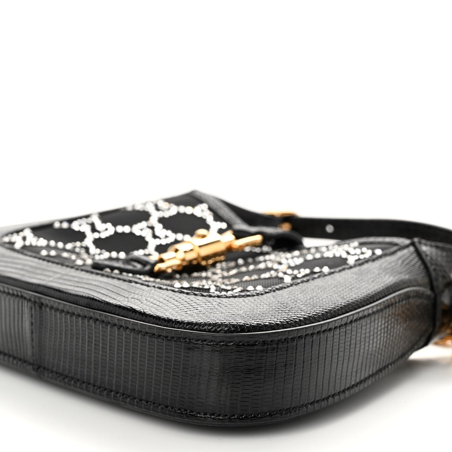 Lizard Mesh Crystal GG Monogram Mini Jackie 1961 Hobo Black