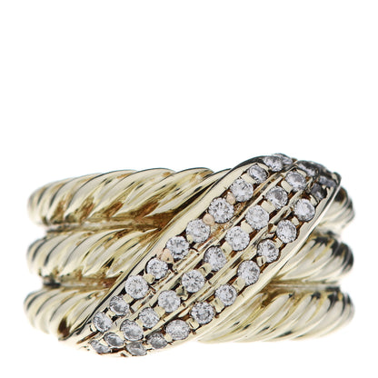 David Yurman 14K Yellow Gold Diamond Three Row Cable Crossover Ring 51 5.75 1 of 5