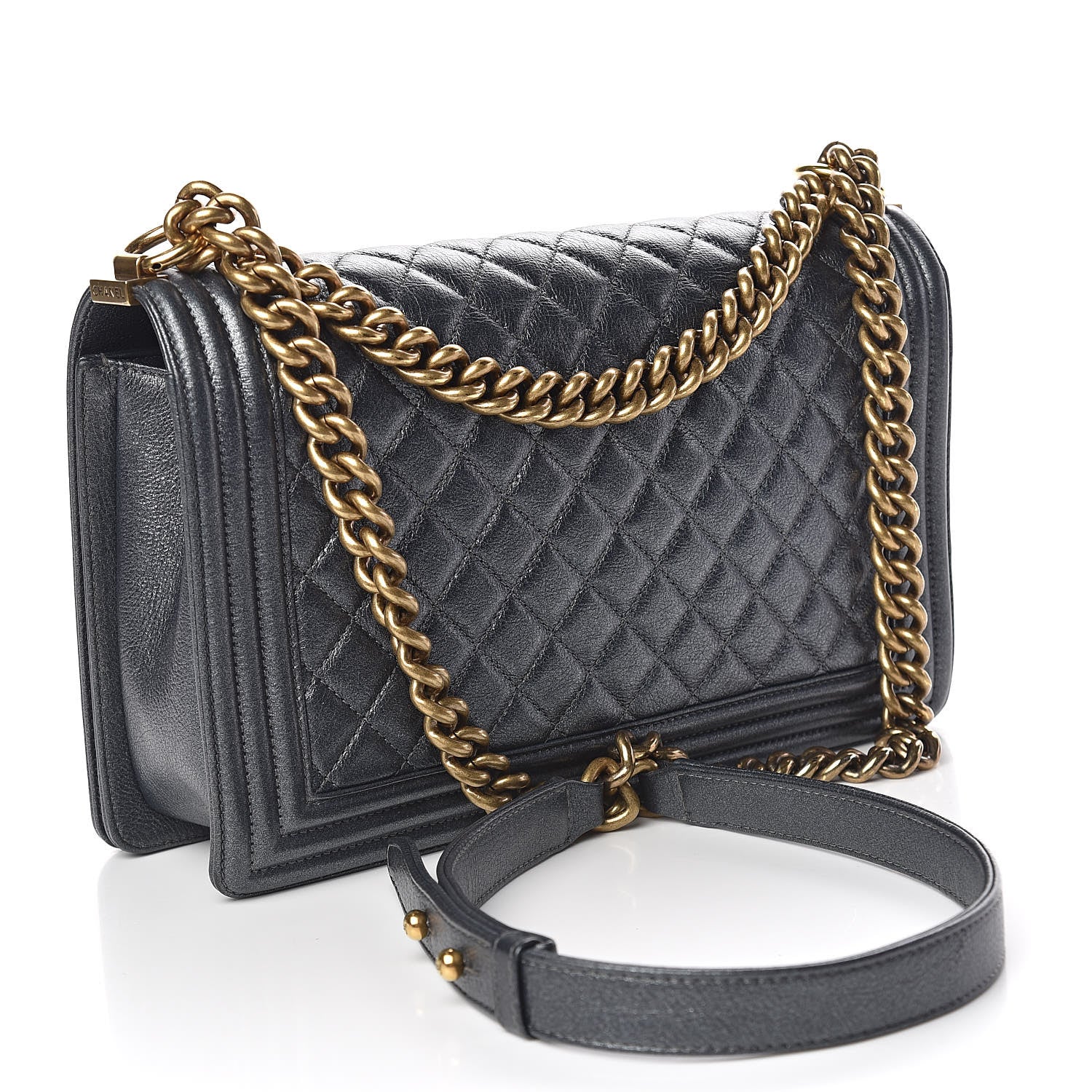 Chanel Pearl Calfskin New Medium Boy Flap Dark Grey 3 of 13