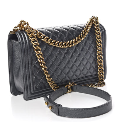 Chanel Pearl Calfskin New Medium Boy Flap Dark Grey 3 of 13