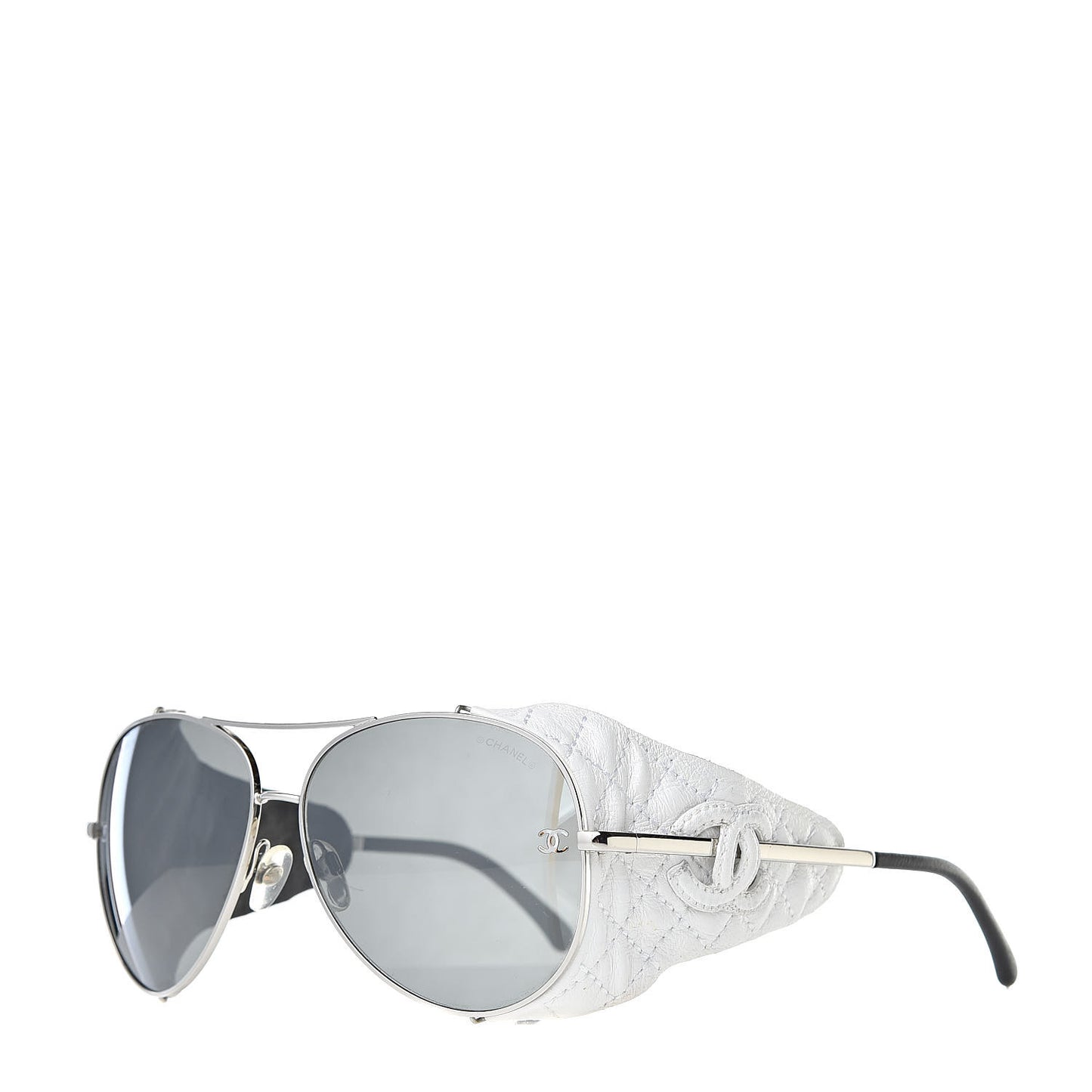 Titanium Lambskin CC Pilot Sunglasses White