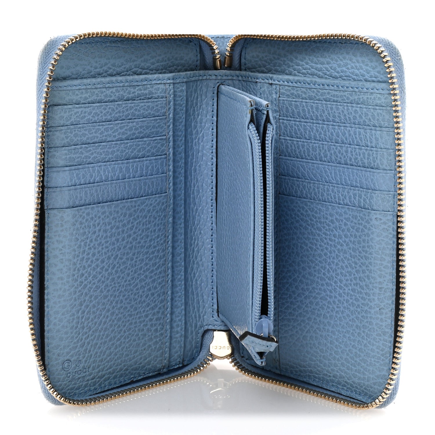 Gucci Monogram Dollar Calfskin Zip Around Wallet Beige Ebony Mineral Blue 5 of 8