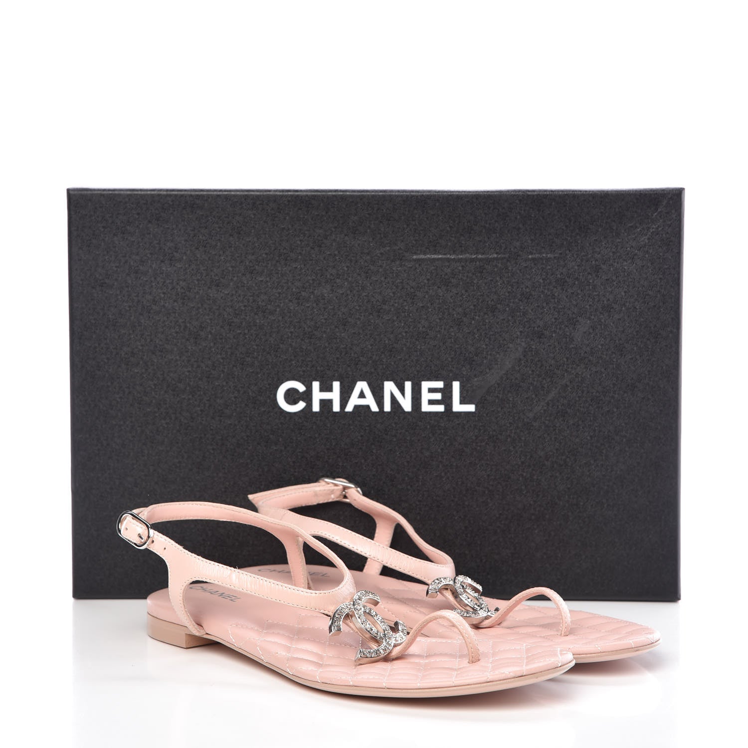 Chanel Lambskin Crystal Baguette CC Thong Sandals 36.5 Pink 8 of 8