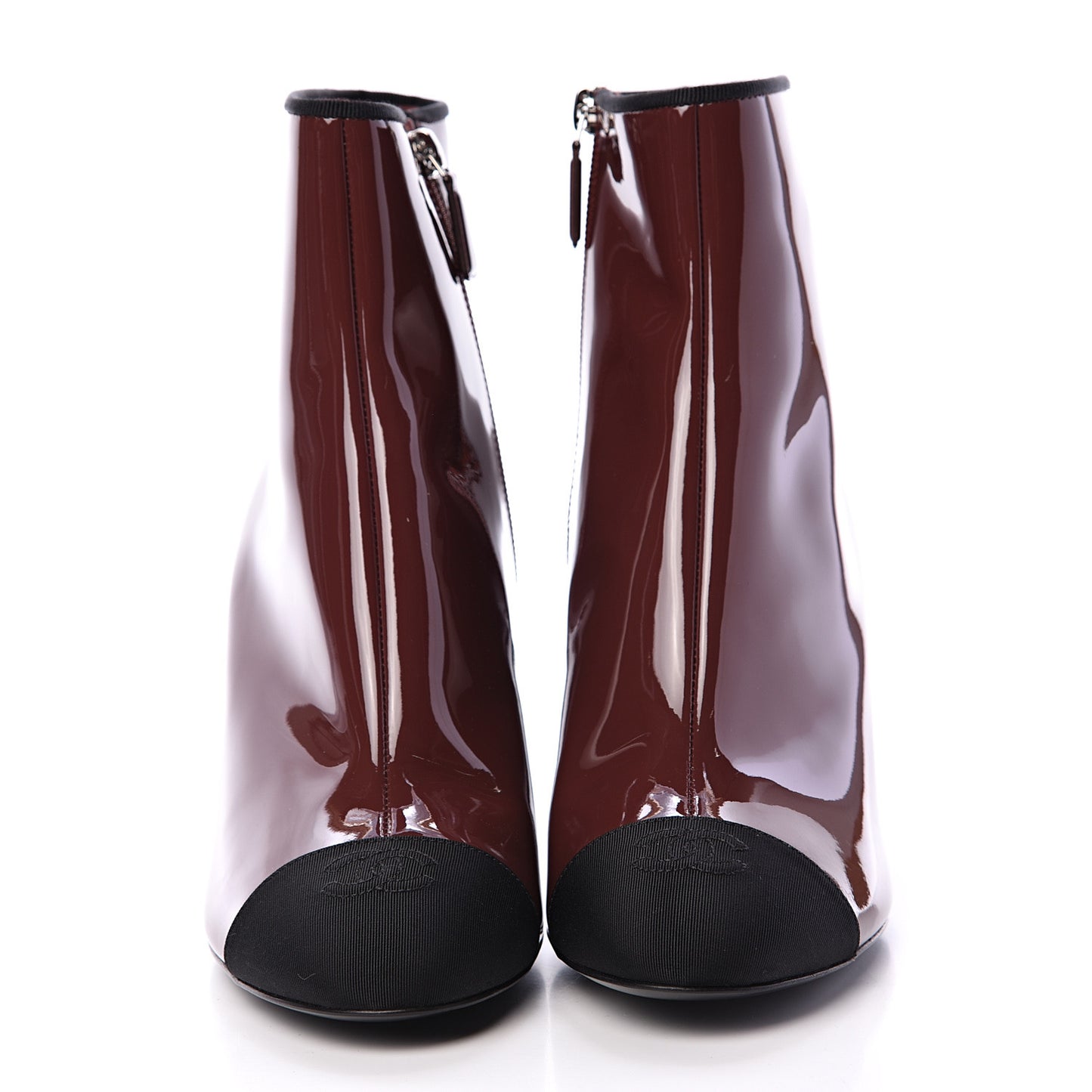 Patent Grosgrain CC Cap Toe Boots 41 Burgundy Black