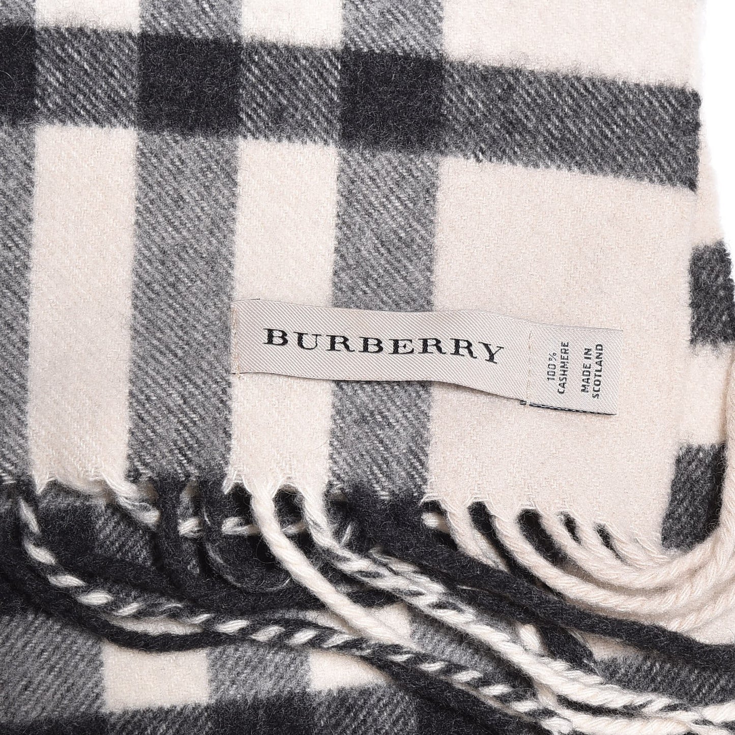Cashmere Check Fringe Scarf Ivory