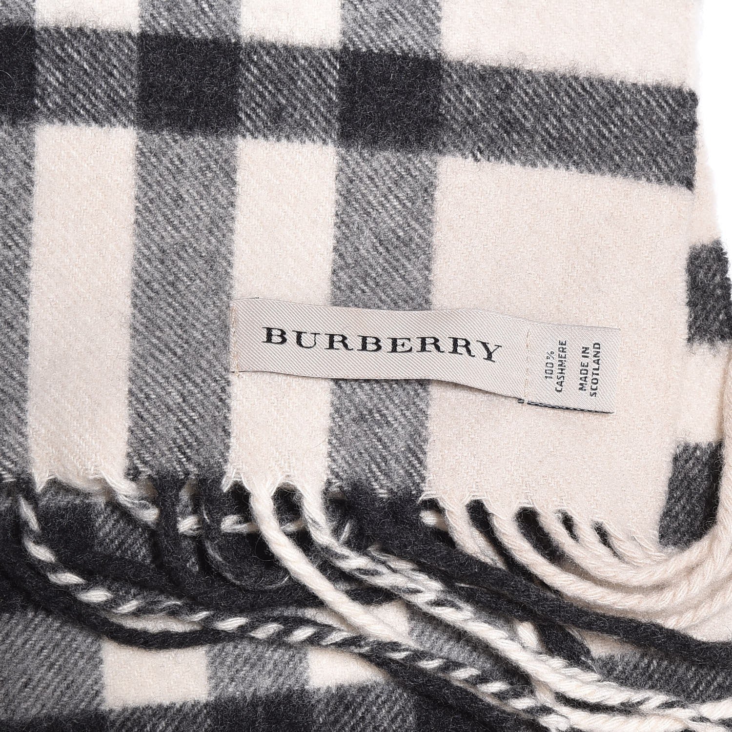 Burberry Cashmere Check Fringe Scarf Ivory 4 of 5