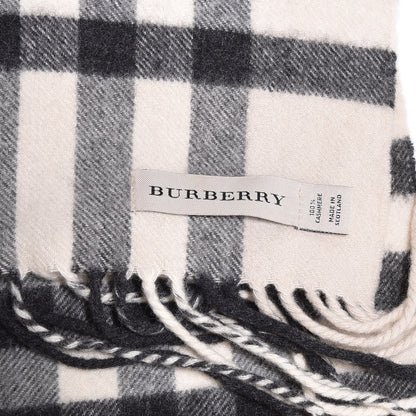 Burberry Cashmere Check Fringe Scarf Ivory 4 of 5