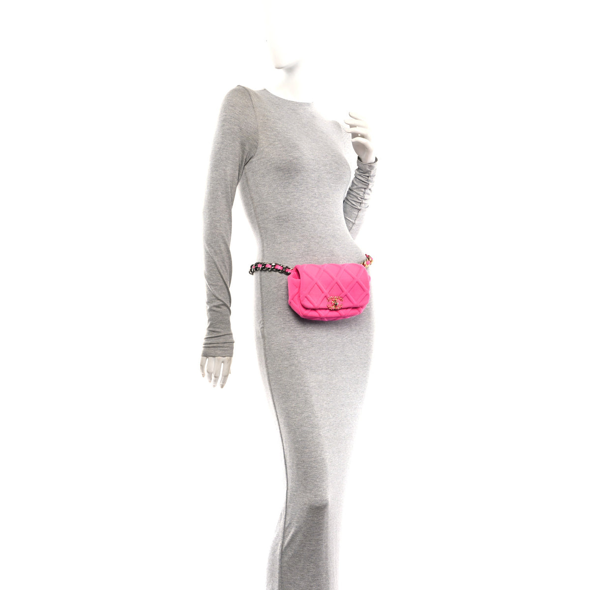 Chanel Jersey Quilted Chanel 19 Waist Bag Pink 2 of 14