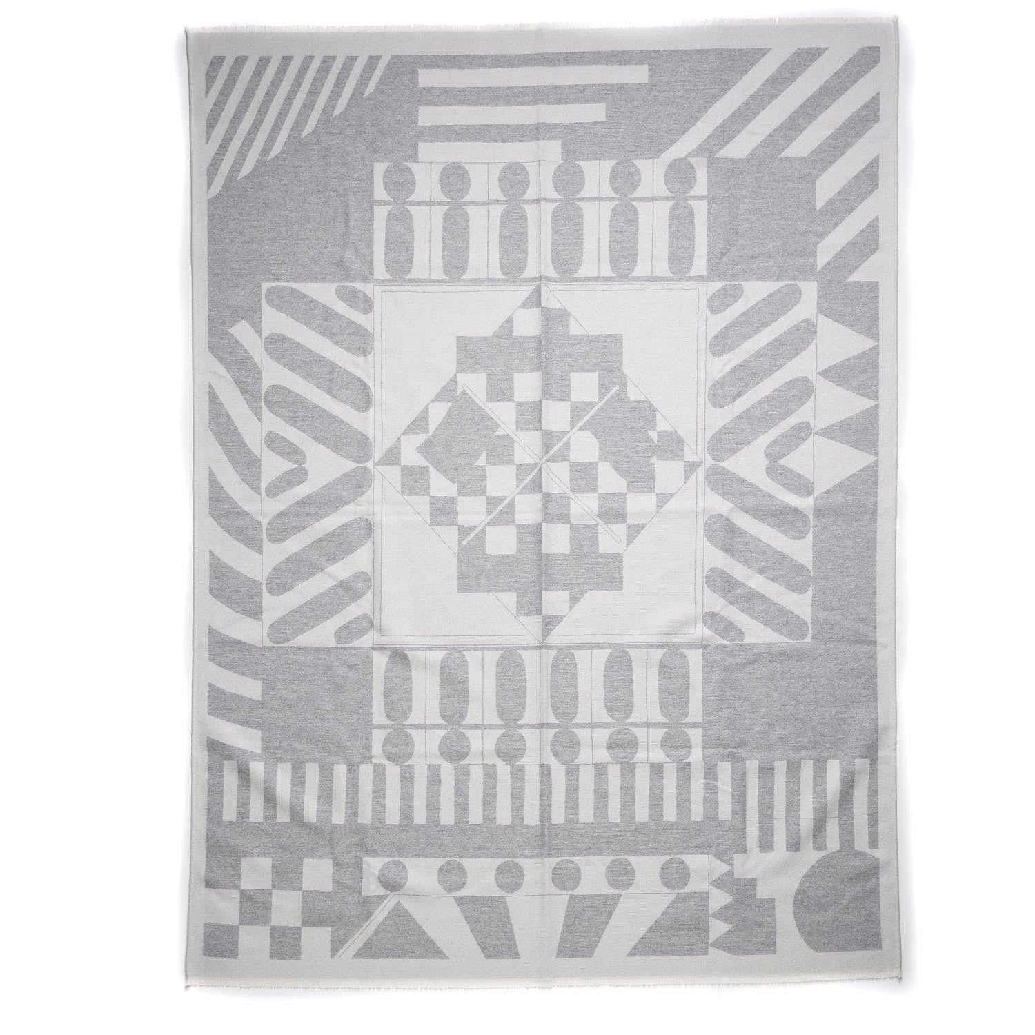 Hermes Wool Promenade Au Faubourg Blanket Blanc Gris 3 of 6