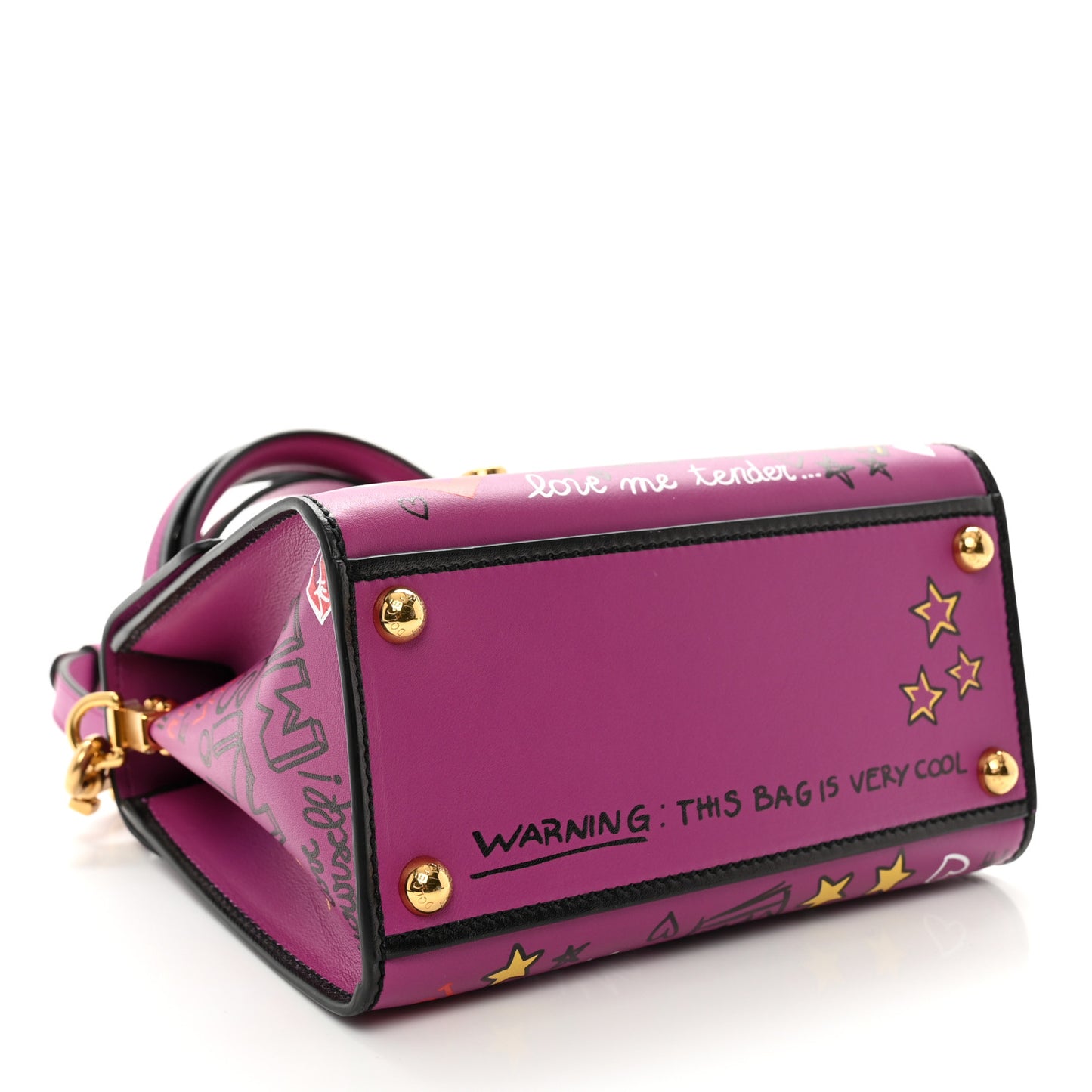 Calfskin Graffiti Printed Welcome Satchel Purple Black