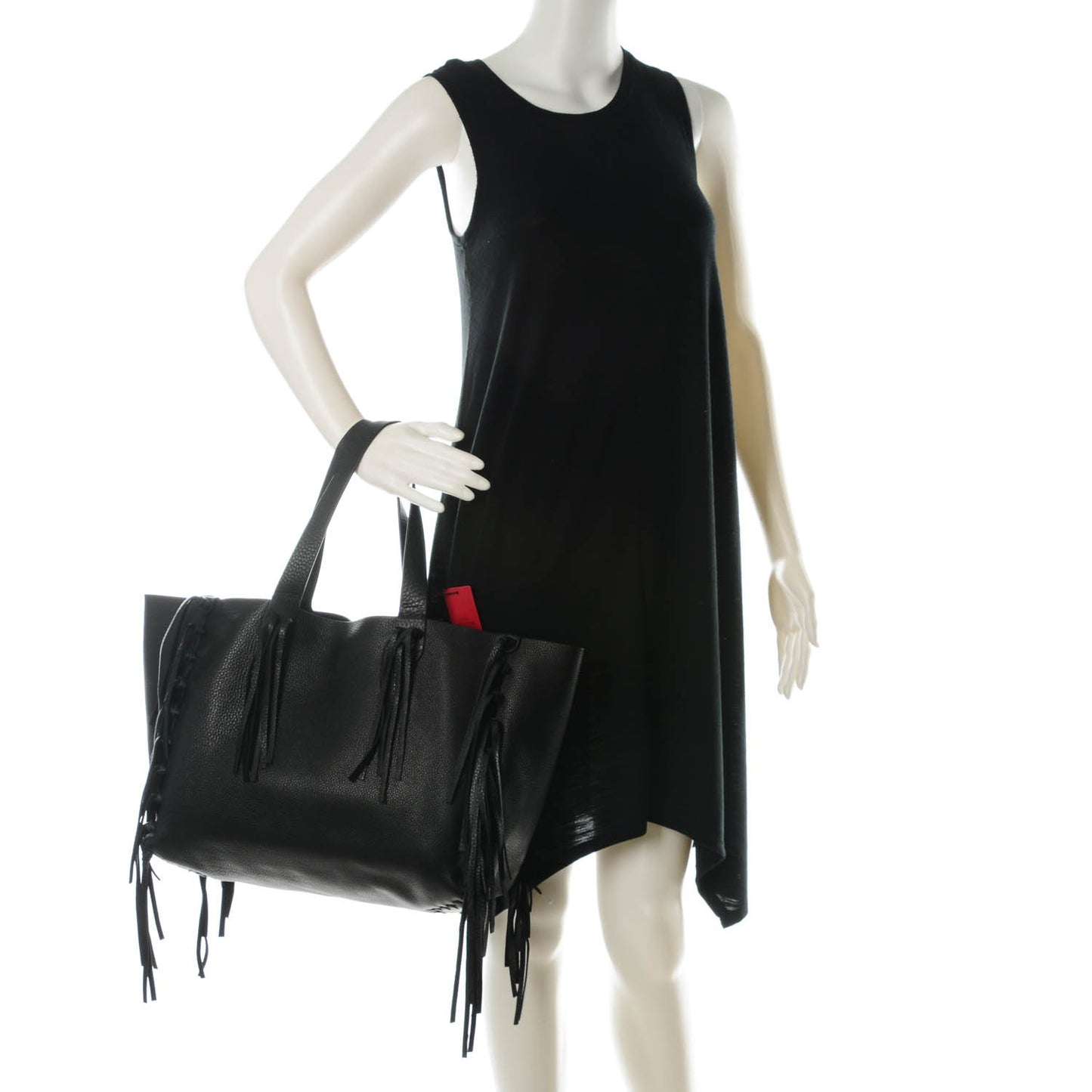 Grained Calfskin C-Rockee Fringe Tote Black