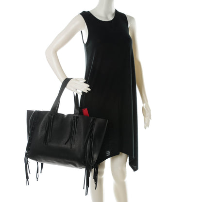Valentino Garavani Grained Calfskin C-Rockee Fringe Tote Black 2 of 9
