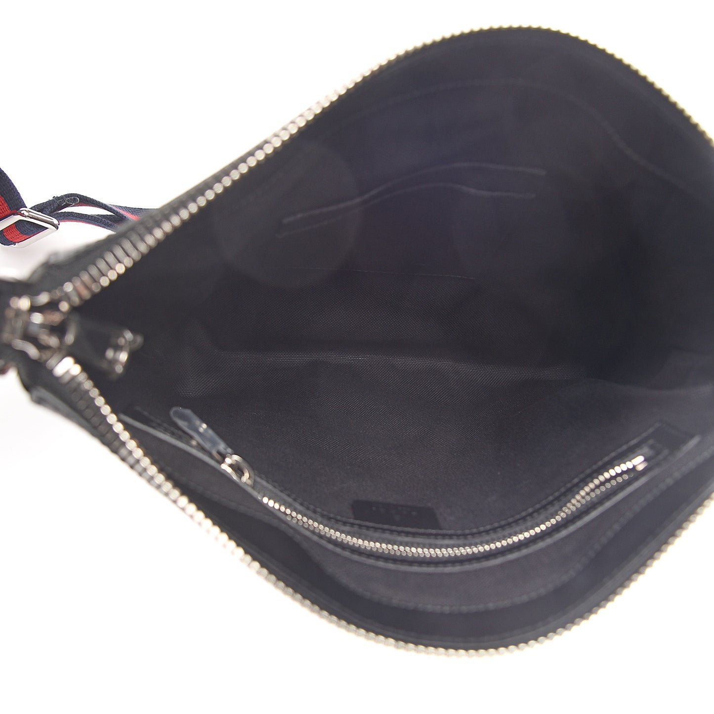 GG Supreme Monogram Appia Calfskin Web Flat Messenger Bag Black Grey