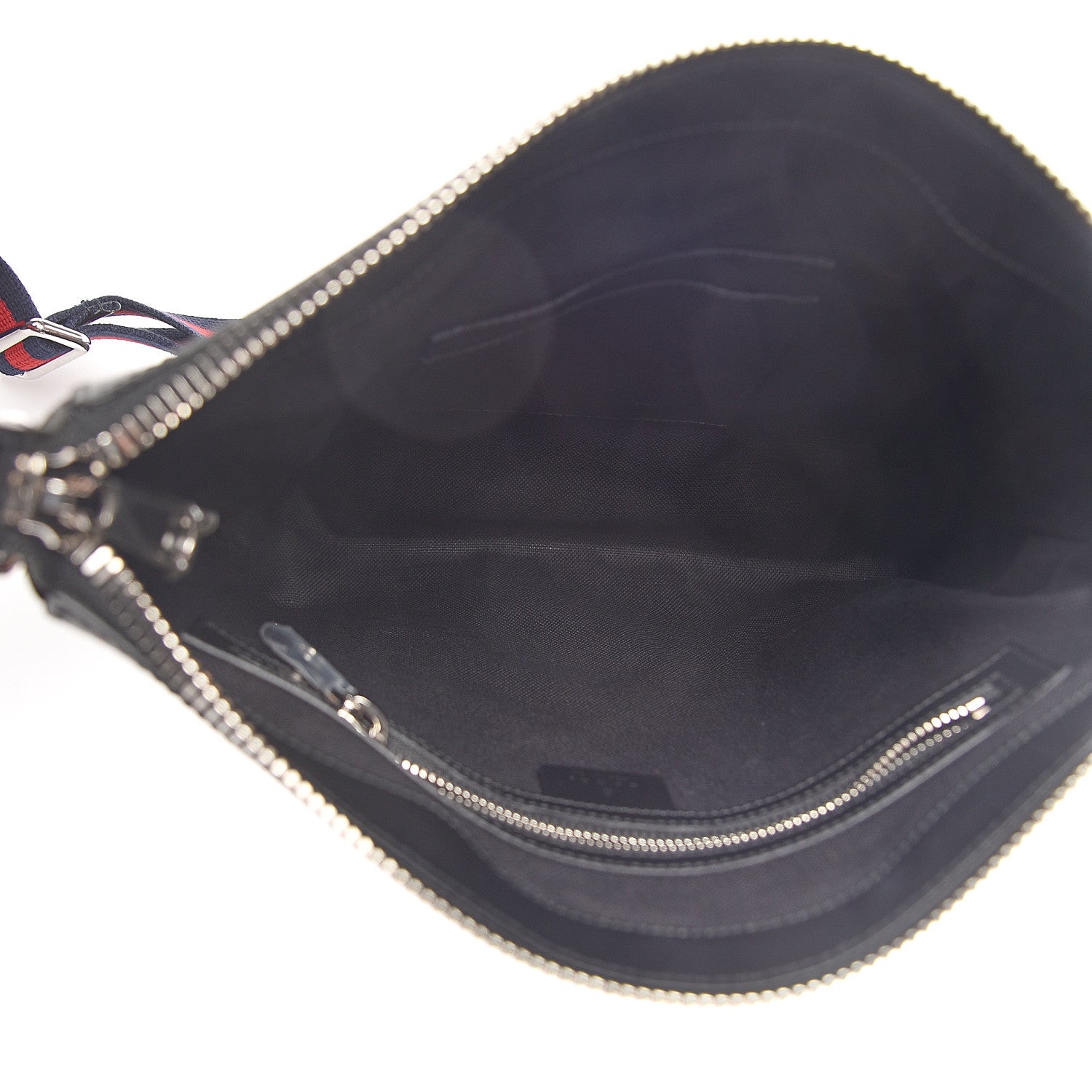 Gucci GG Supreme Monogram Appia Calfskin Web Flat Messenger Bag Black Grey 4 of 9