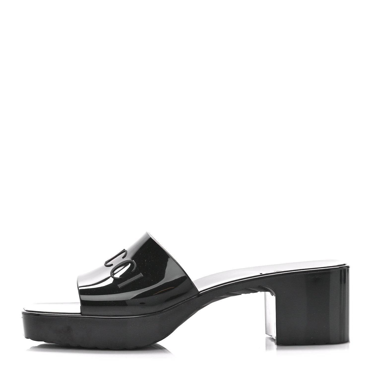 Gucci Rubber Gucci Logo Womens Platform 20/60mm Slide Sandals 38 Black 1 of 9