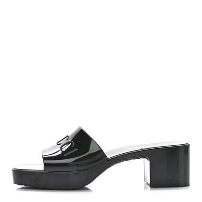 Gucci Rubber Gucci Logo Womens Platform 20/60mm Slide Sandals 38 Black 1 of 9