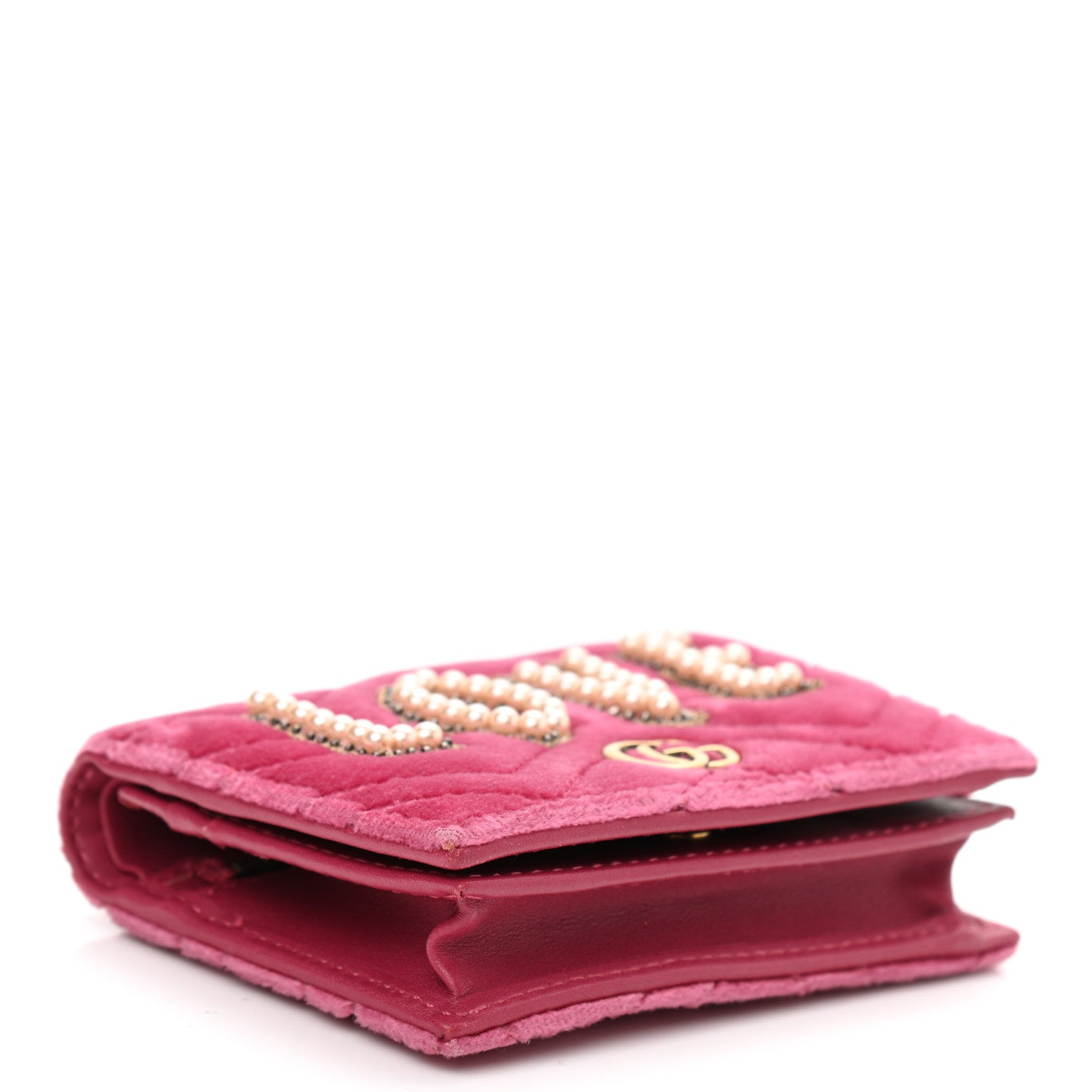 Gucci Velvet Matelasse Pearl Love Embroidered GG Marmont Card Case Wallet Light Raspberry Rose 4 of 10
