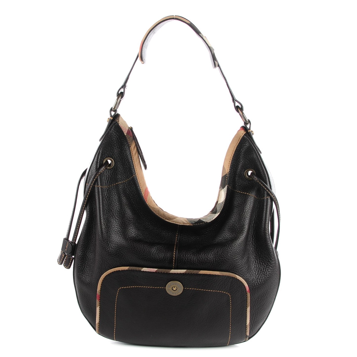 Leather Nova Check Trim Hobo Black