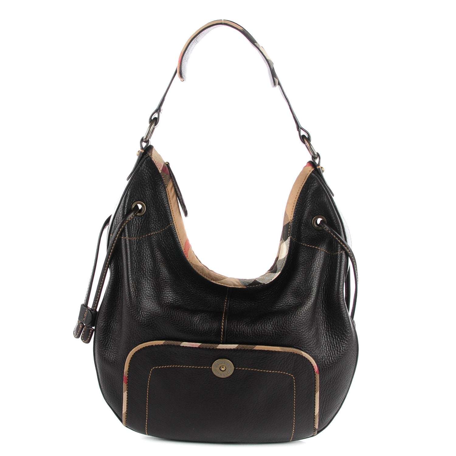 Burberry Leather Nova Check Trim Hobo Black 1 of 7