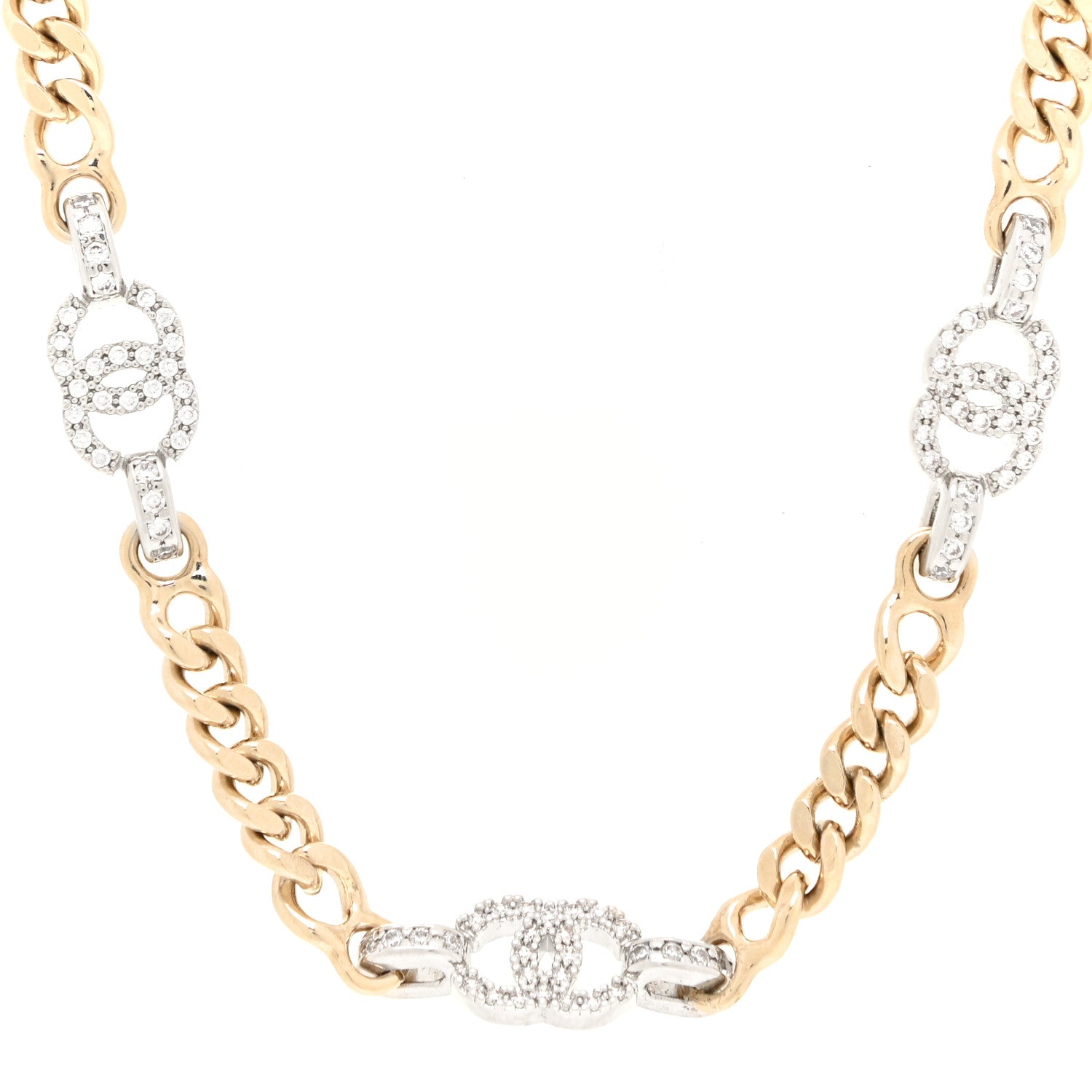 Chanel Crystal Chain CC Link Choker Gold Silver 1 of 4