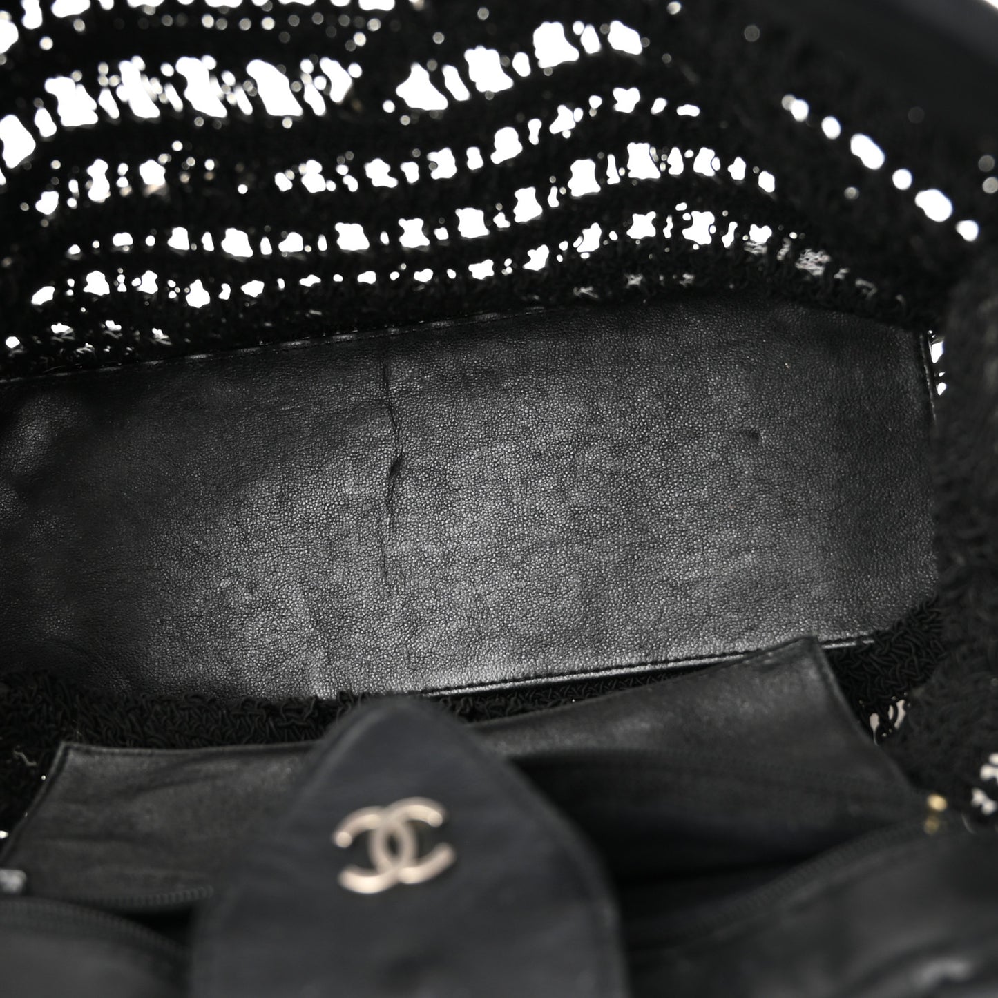 Woven Crochet Knit Tote Black