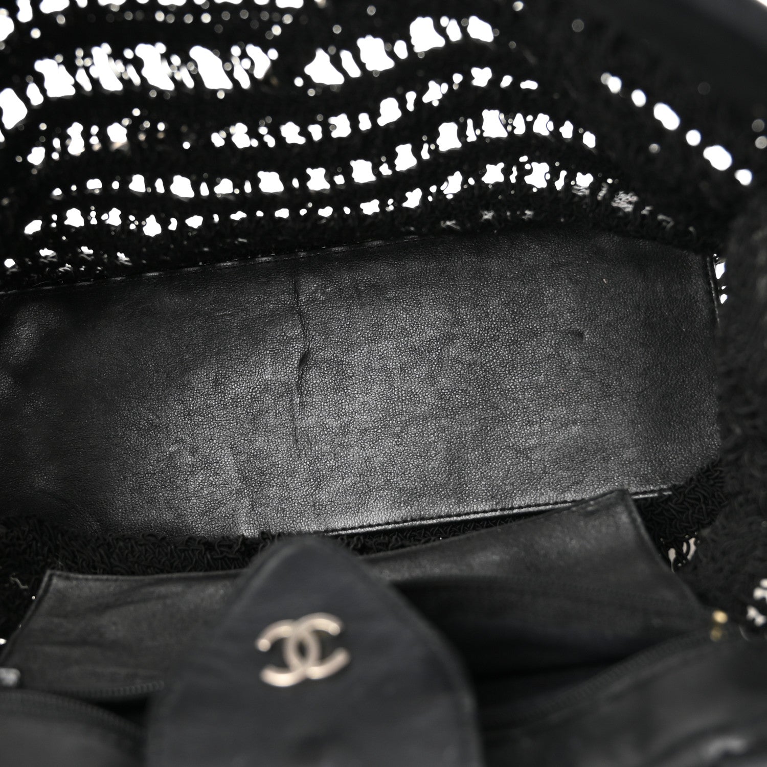Chanel Woven Crochet Knit Tote Black 5 of 11